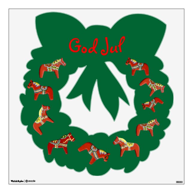 Red Dala horse God Jul wreath wall decal (Front)