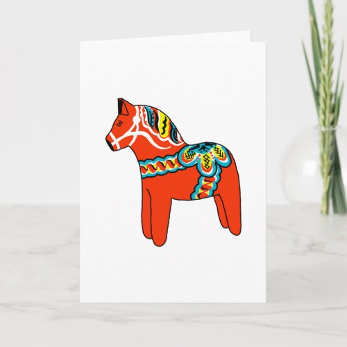 Red Dala Horse Holiday Card