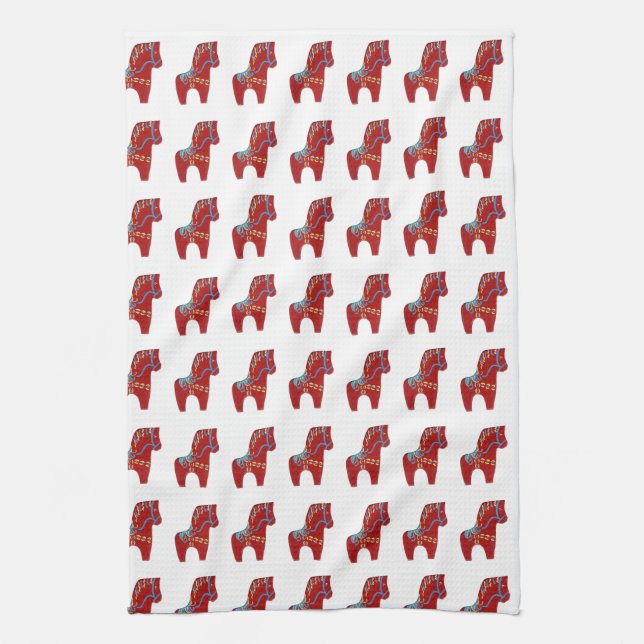 Red Dala Horse Kitchen Towel (Vertical)