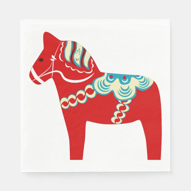 Red Dala Horse Paper Napkins (Front)