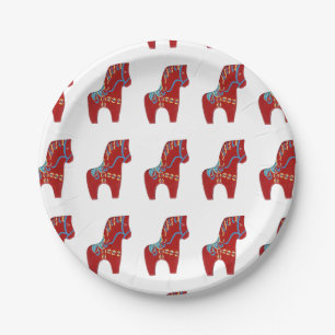 Red Dala Horse Paper Plate
