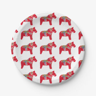 Red Dala Horse Paper Plate