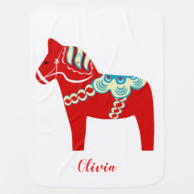 Red Dala Horse Personalized Baby Blanket (Front)