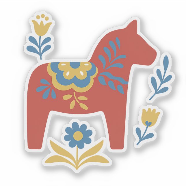 Red Dala Horse Swedish Folk Art Midsummer Sticker (Front)