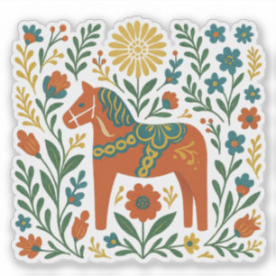 Red Dala Horse Swedish Folk Art Midsummer Sticker