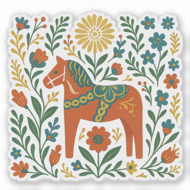 Red Dala Horse Swedish Folk Art Midsummer Sticker (Front)