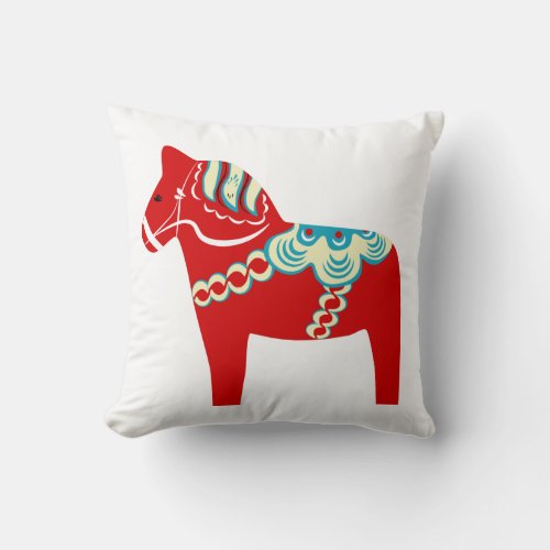 Red Dala Horse Throw Pillow