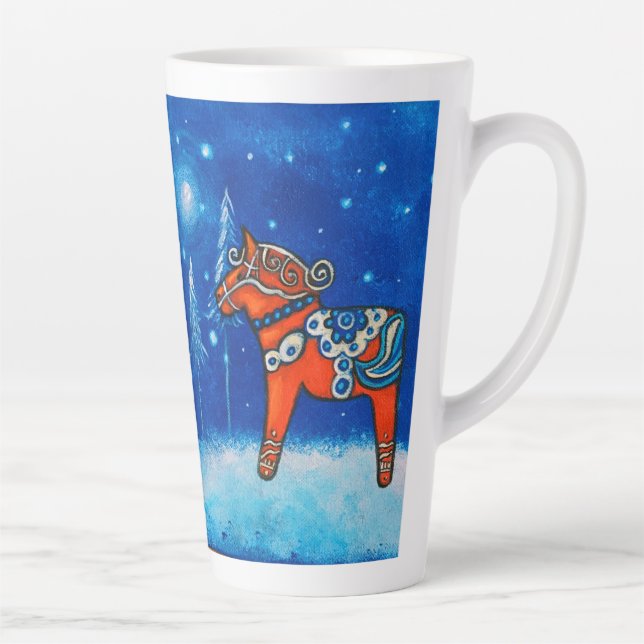 Red Dala Horse Whimsical Art Latte Mug (Right)