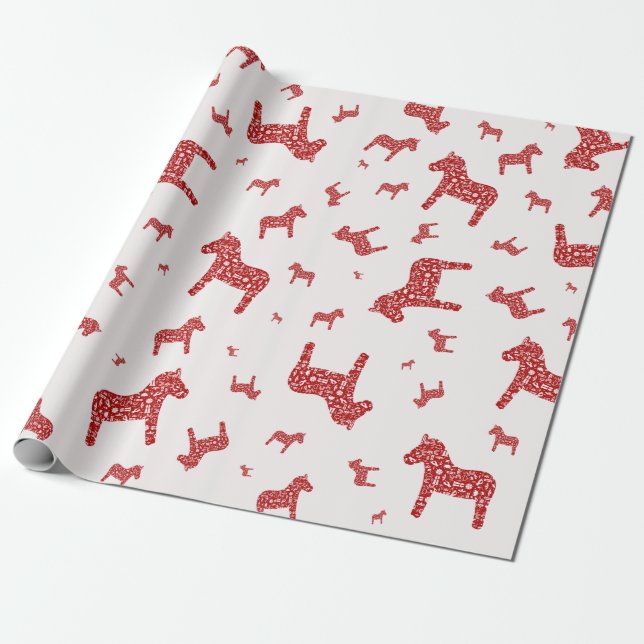 Red Dala Horse Wrapping Paper (Unrolled)