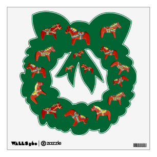 Red Dala horse wreath wall decal