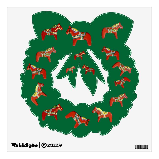 Red Dala horse wreath wall decal (Front)