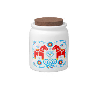 Red Dala Horses Candy Jar