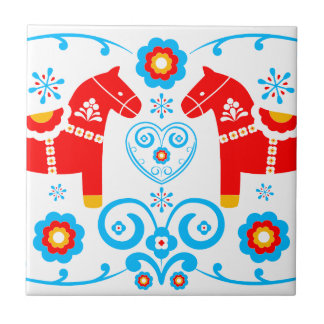 Red Dala Horses Ceramic Tile