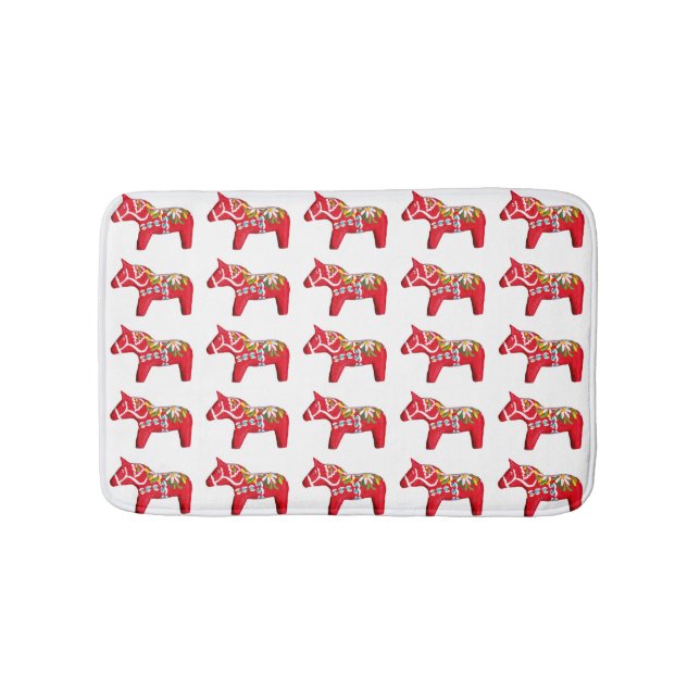 Red Dala Horses with Daisies Bathroom Mat (Front)
