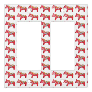 Red Dala Horses with Daisies Light Switch Cover