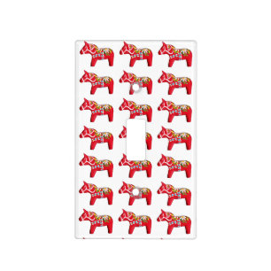 Red Dala Horses with Daisies Light Switch Cover