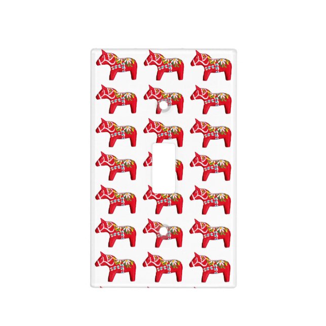Red Dala Horses with Daisies Light Switch Cover (Front)