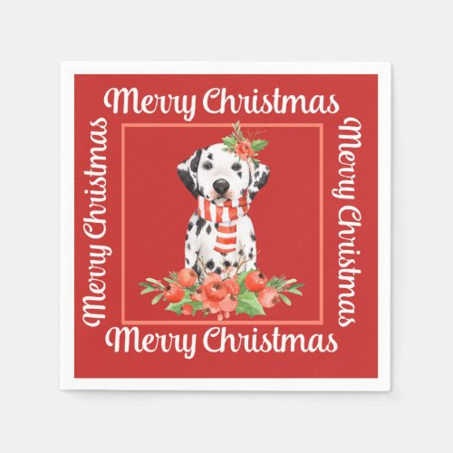 Red Dalmatian Merry Christmas Napkins