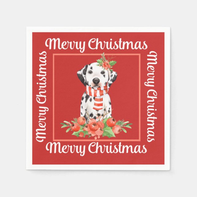 Red Dalmatian Merry Christmas Napkins (Front)