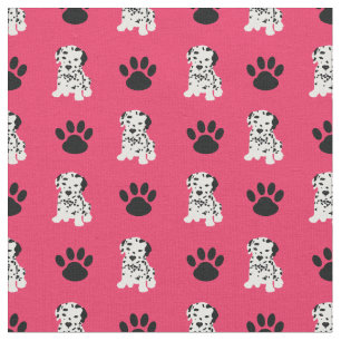 Red Dalmatian & Paw Dot Fabric