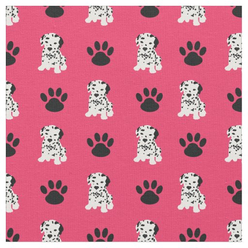 Red Dalmatian & Paw Dot Fabric