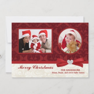 Red Damask 2-Photo Holidays Flat Card