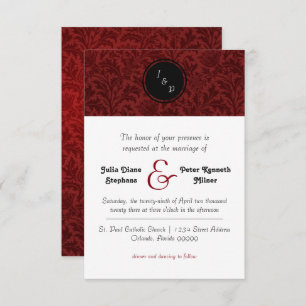 Red Damask - 3x5 Wedding Invitation