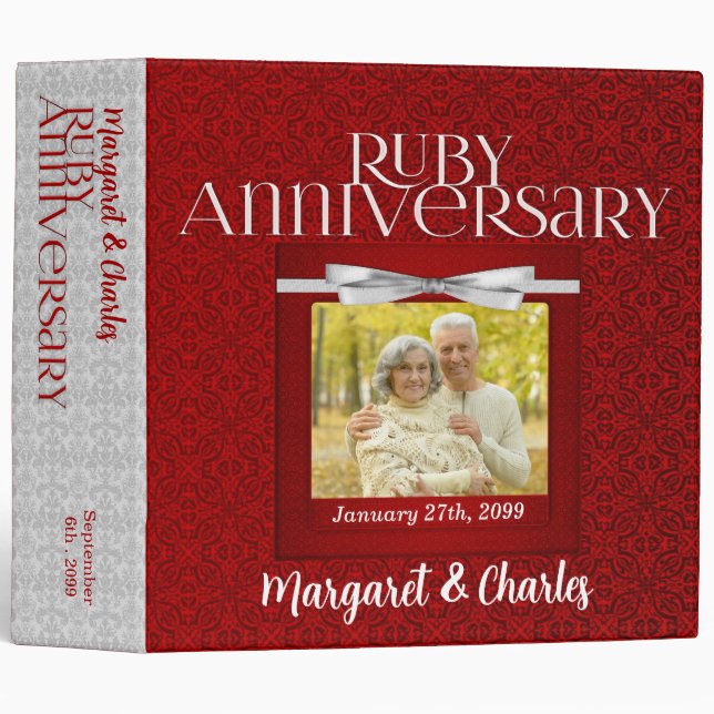 Red Damask 40th Ruby Anniversary Photo Binder (Front/Spine)