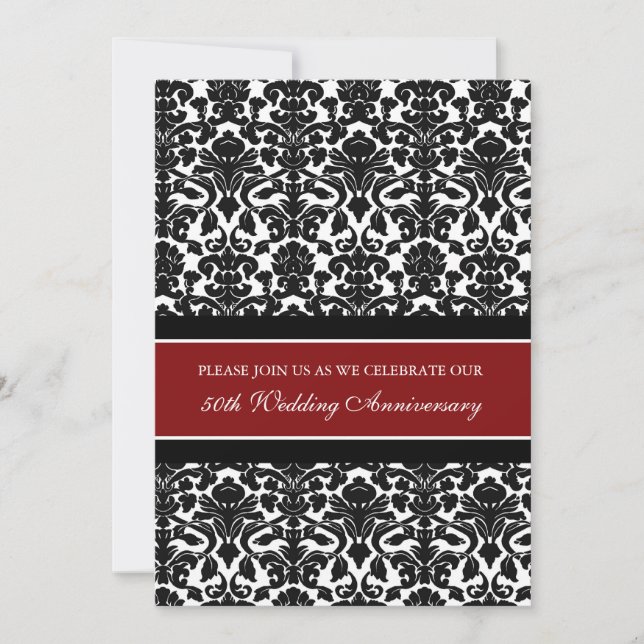 Red Damask 50th Anniversary Party Invitation (Front)