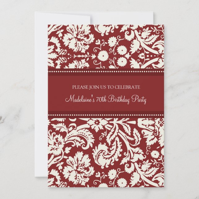 Red Damask 70th Birthday Party Invitations (Front)
