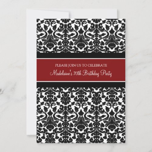 Red Damask 70th Birthday Party Invitations