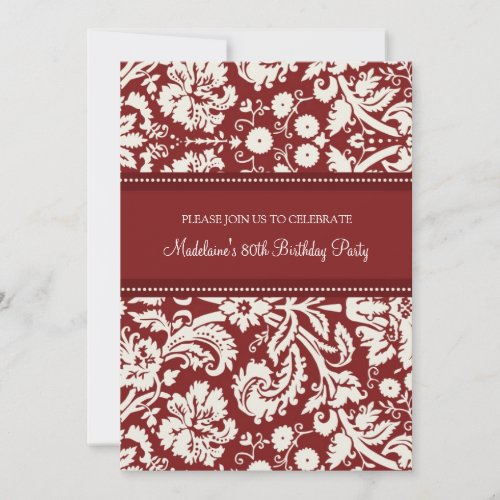 Red Damask 80th Birthday Party Invitations