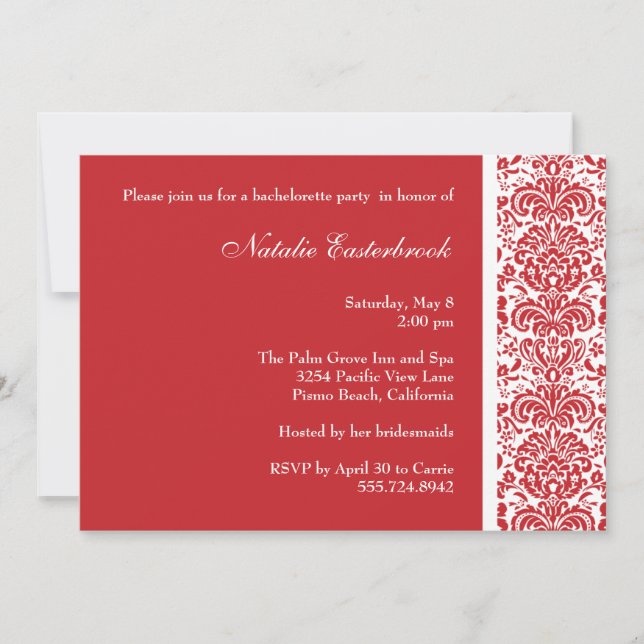 Red Damask Bachelorette Party Invitation (Front)