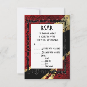 Red damask black and gold formal wedding R.S.V.P RSVP Card