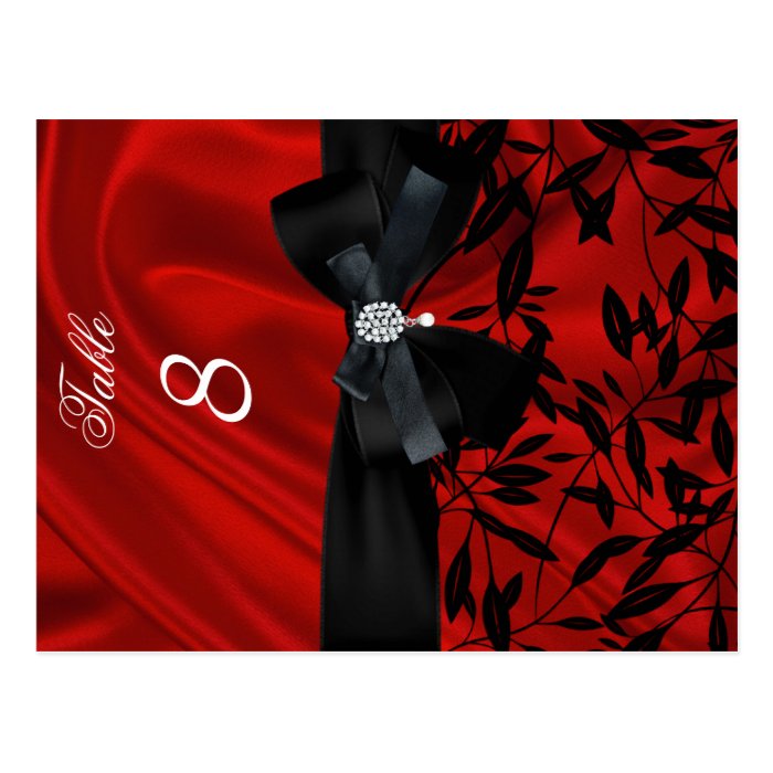 Red Damask Black Table Number Seating Place Card Postcards