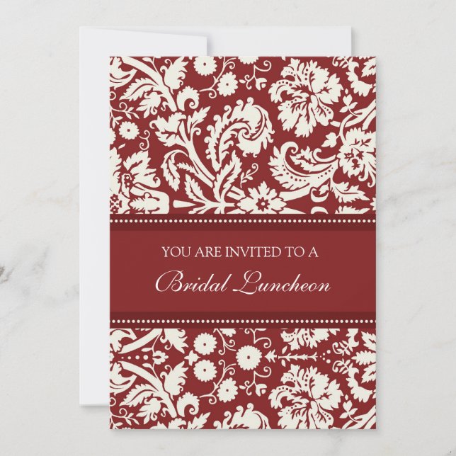 Red Damask Bridal Luncheon Invitation Cards (Front)