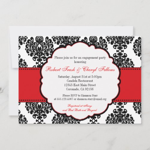 Red Damask Bridal Shower Engagement Invitation