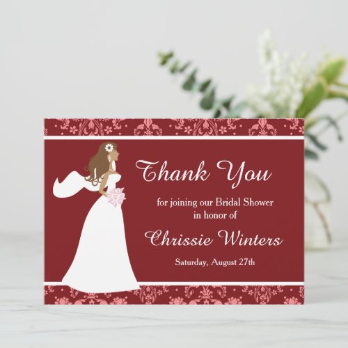 Red Damask Bridal Shower Thank You Card