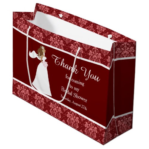 Red Damask Bridal Shower Thank You Large Gift Bag