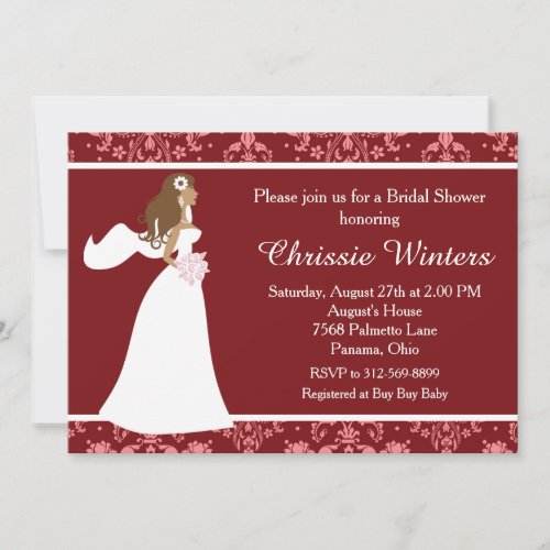 Red Damask Bride Bridal Shower Invitation
