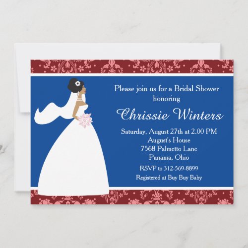 Red Damask Bride Bridal Shower Invitation