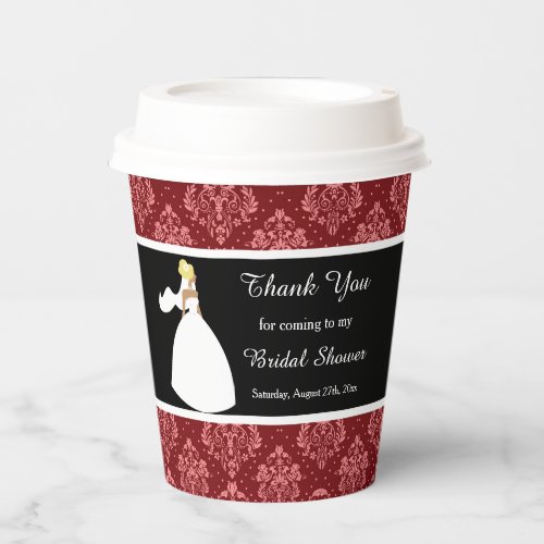 Red Damask Bride Bridal Shower Paper Cups