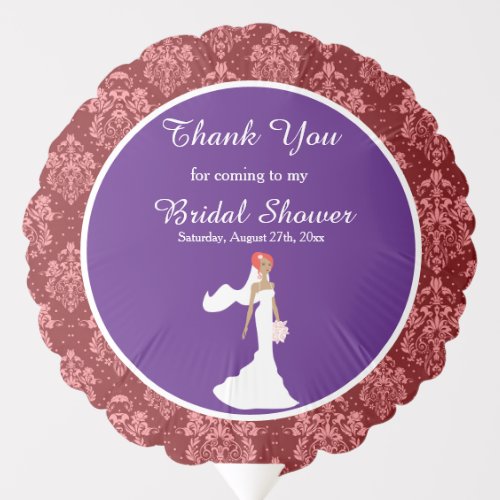 Red Damask Bride Bridal Shower Thank You Balloon