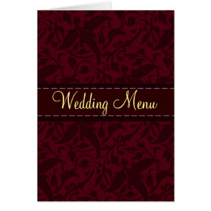 Red damask brocade Wedding menu Cards
