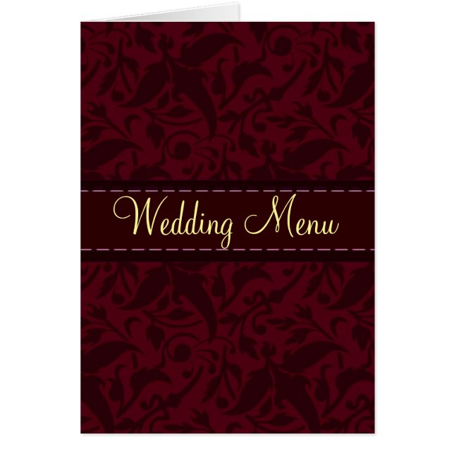 Red damask brocade Wedding menu Cards (Front)