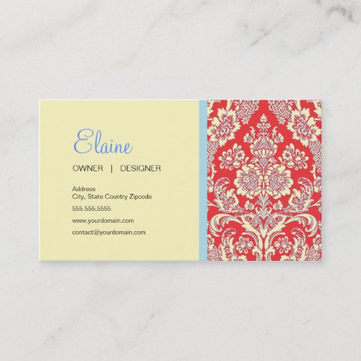 Customizable Red Damask Business Card