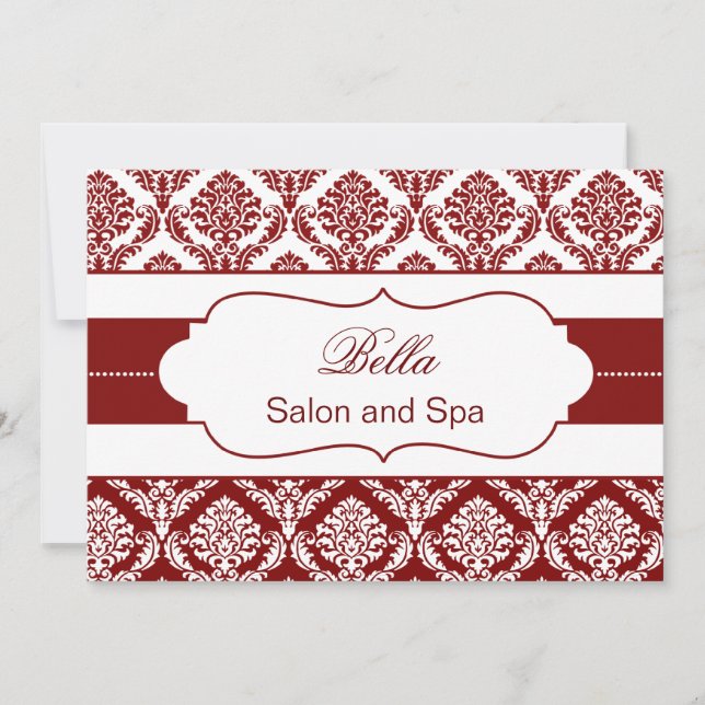 red damask Business Thank You Cards (Front)