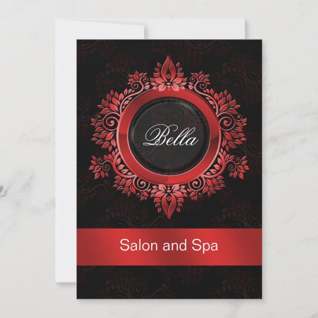 red damask Business Thank You Cards (Front)