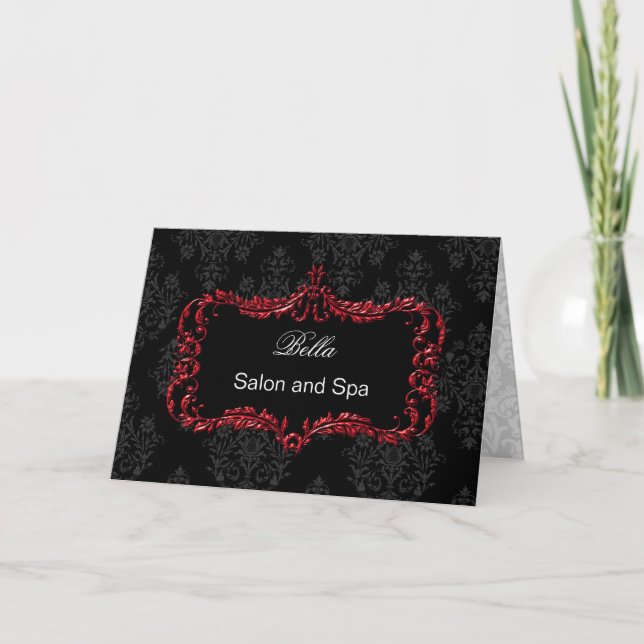 red damask Business Thank You Cards (Front)