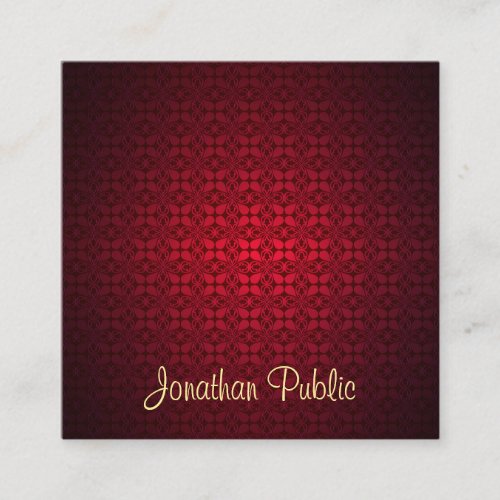 Red Damask Calligraphy Script Name Template Elite Square Business Card